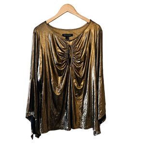 Ashley Stewart Gold Foil Bell Sleeves Top Size 22 24 NWT